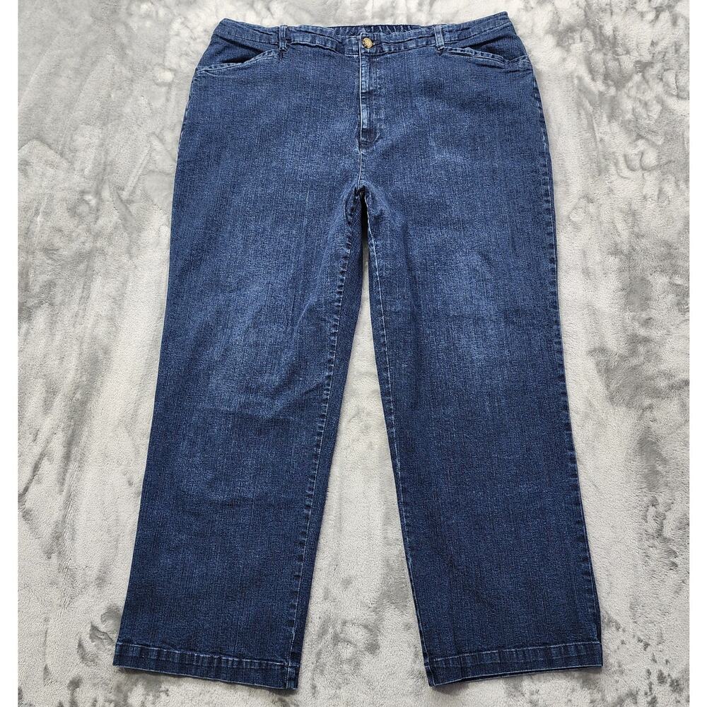Vintage White Stag Jeans Womens 22W Blue High Rise‎ Straight Leg Stretch Denim
